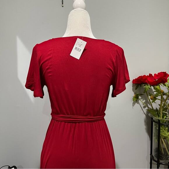 NEW West Kei Modal Jersey Flutter Sleeve Cascading High Low Belted Maxi Dress XS - Picture 4 of 15